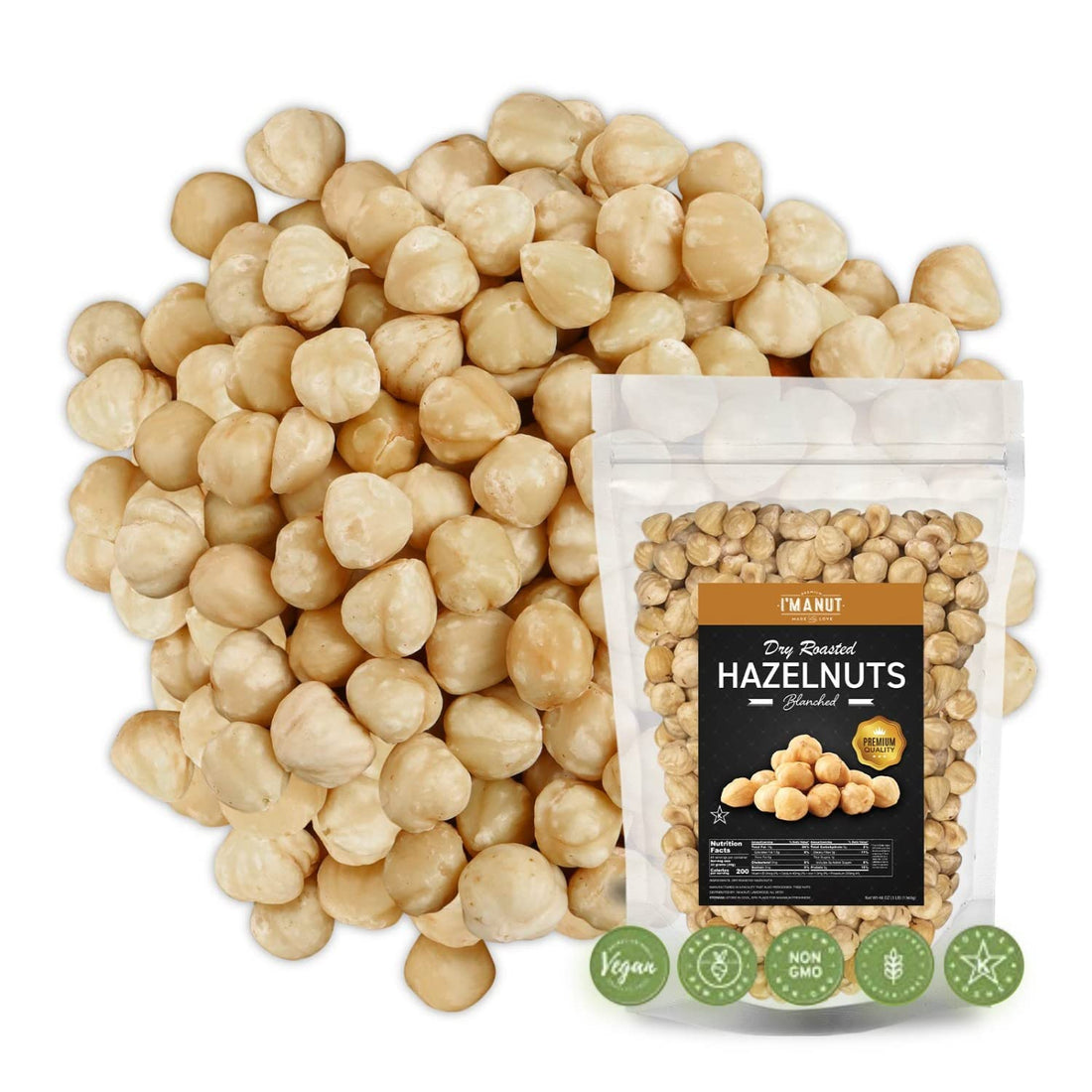 Hazelnuts - Dry Roasted Unsalted Blanched - imanut