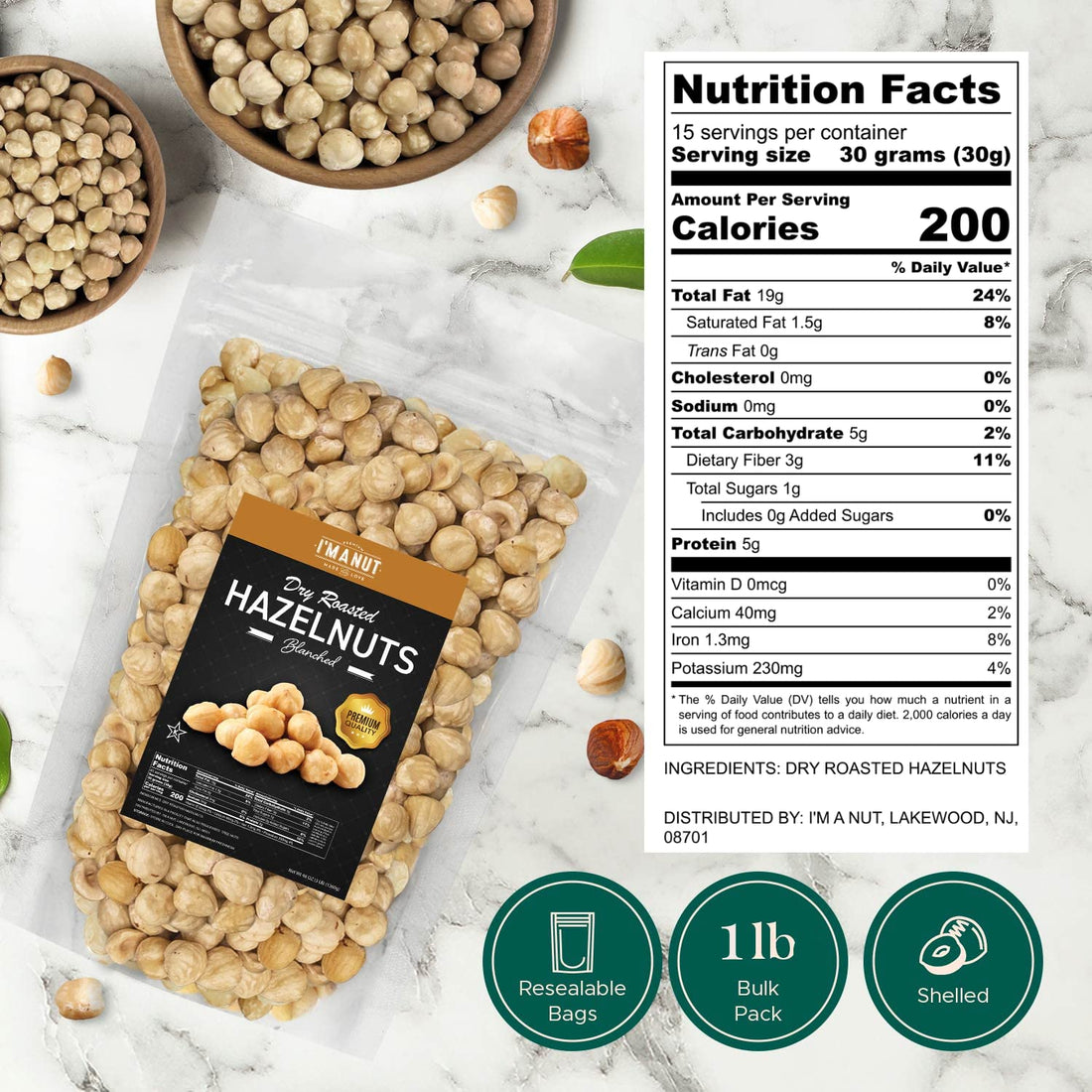 Hazelnuts - Dry Roasted Unsalted Blanched - imanut