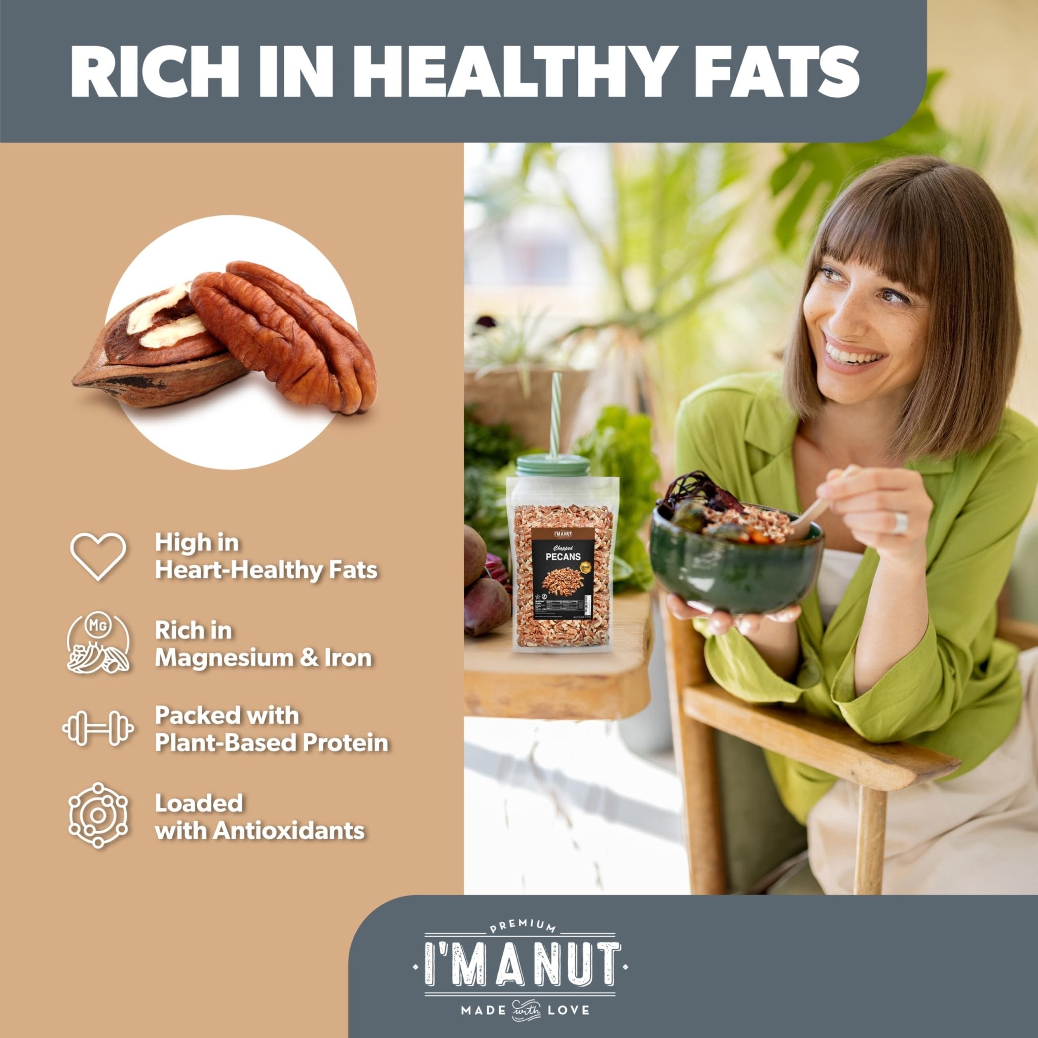 Pecans - Raw Chopped - imanut