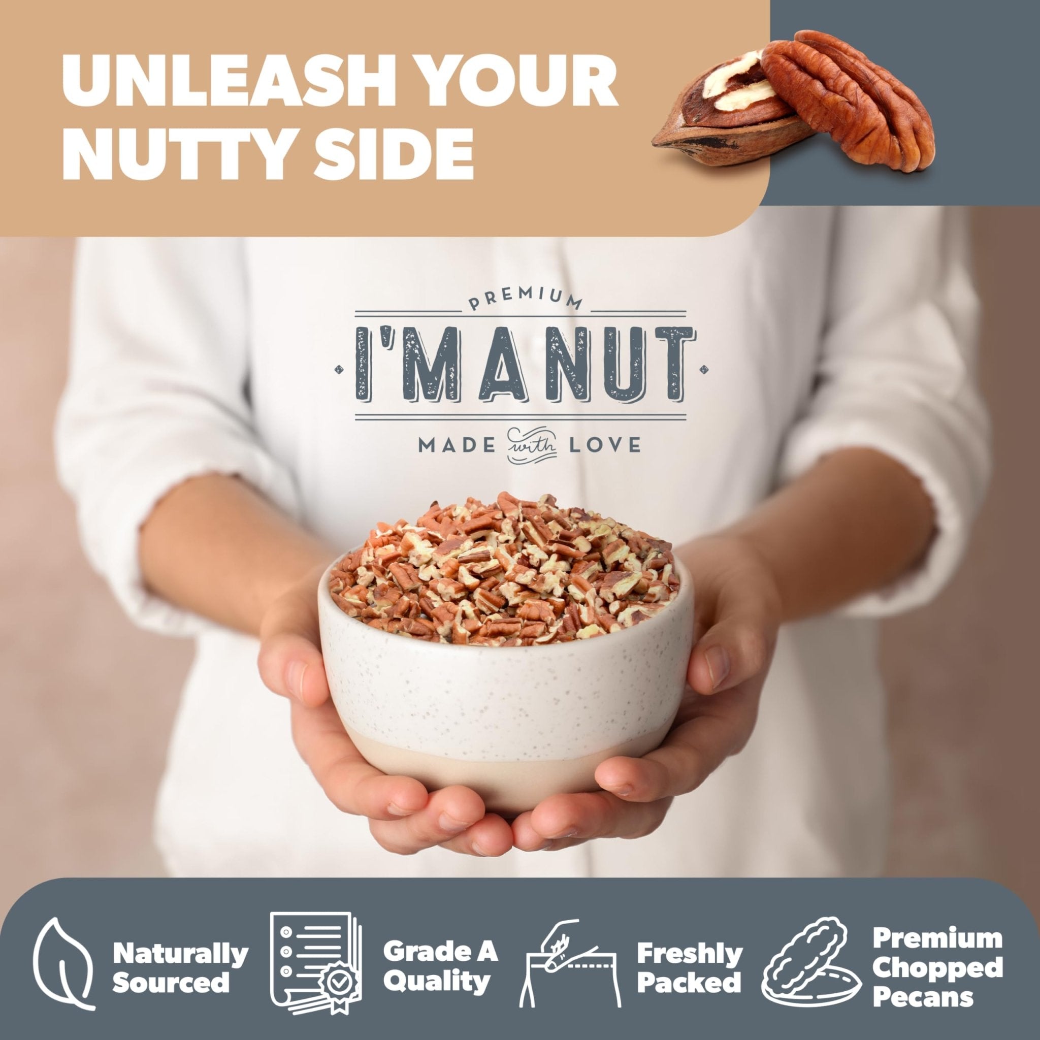 Pecans - Raw Chopped - imanut