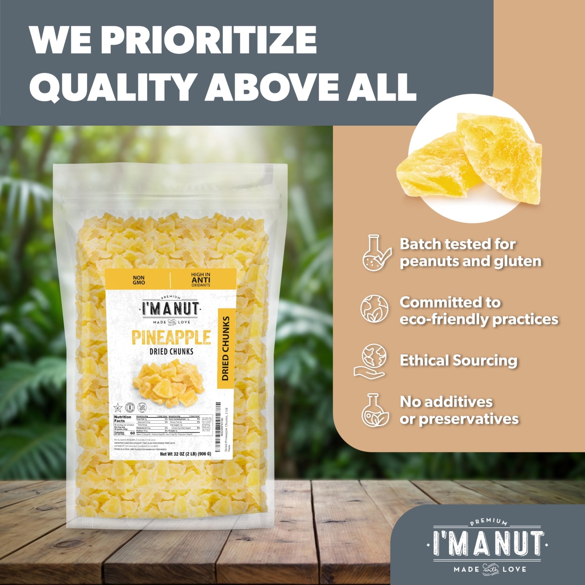 Pineapple Chunks - Dried - imanut